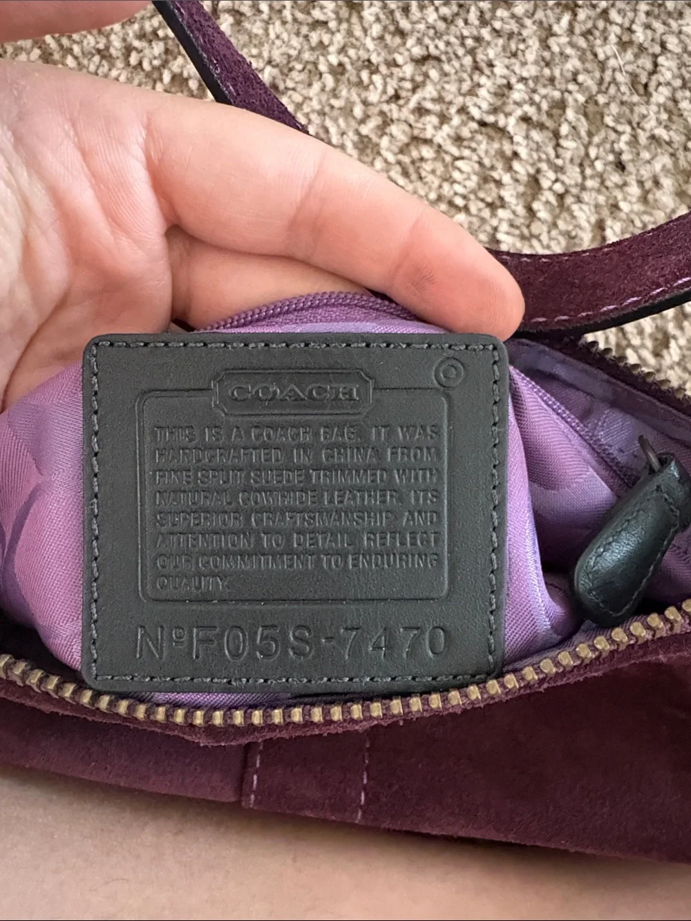 Coach Suede Shoulder Bag in Burgundy with Black Strap - Picture 2 of 3
